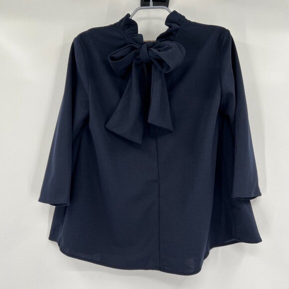 Pomander Place by Tuckernuck Faye Blouse sz XS Navy Blue Swing Top Ruffle Collar - Picture 2 of 3